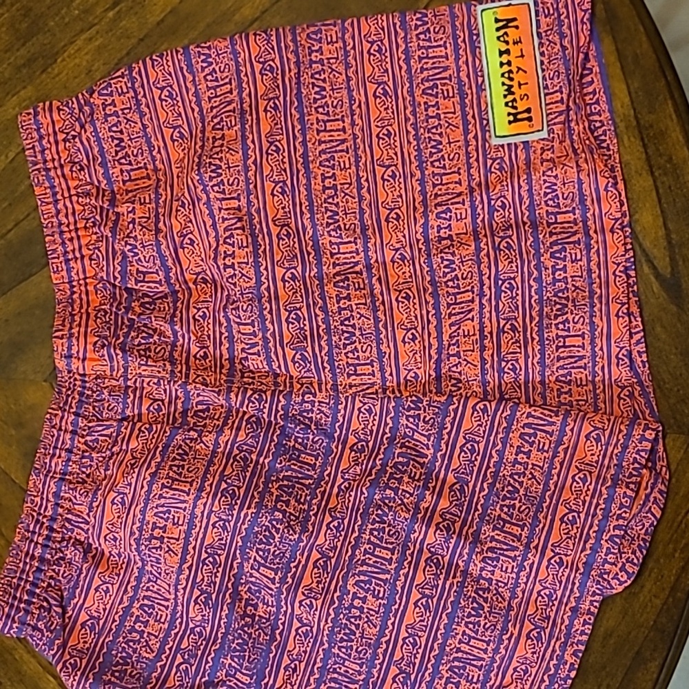Hawaiian Style Red and Purple Swim Shorts